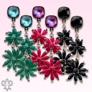 Flower bead and Austrian crystal dangle earring