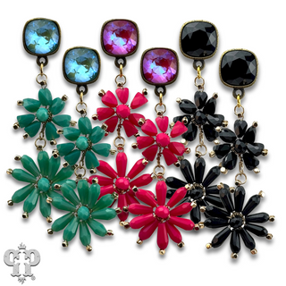 Flower bead and Austrian crystal dangle earring