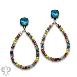 Beaded teardrop and Austrian crystal dangle earring