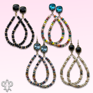 Beaded teardrop and Austrian crystal dangle earring