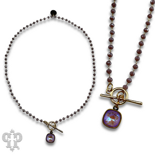 Linked lavender bead necklace, Austrian crystal - LC