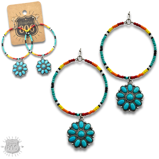 Stone flower charm beaded earring