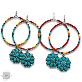 Stone flower charm beaded earring