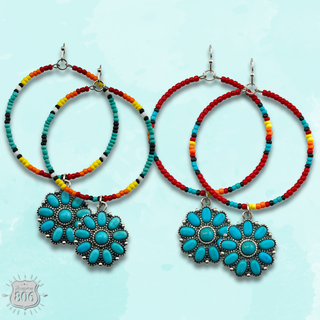 Stone flower charm beaded earring