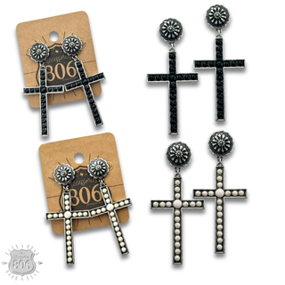 Stone studded cross earring, last call