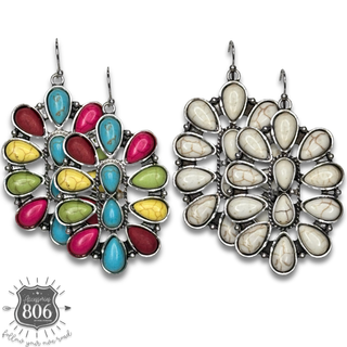 Western oval stone flower earring