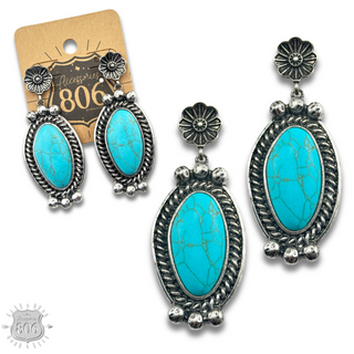 Western oval stone teardrop earring