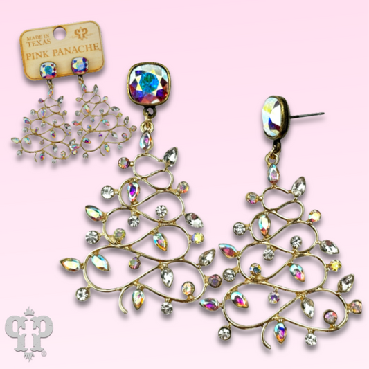 Rhinestone whimsical Christmas tree earring, Austrian crystal