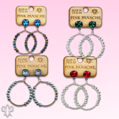 Foil and smooth bead circle earring with crystal, Austrian crystal
