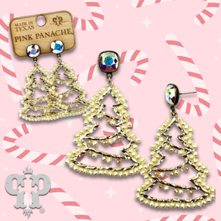 Faceted bead wrapped Christmas tree earring, Austrian crystal