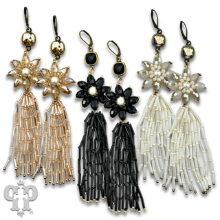 Flower and tassel chandelier statement earring, Austrian crystal