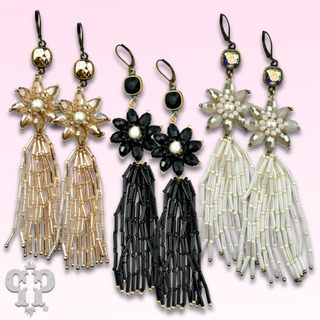 Flower and tassel chandelier statement earring, Austrian crystal