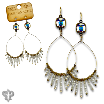 Faceted saucer bead fringe on teardrop earring, Austrian crystal
