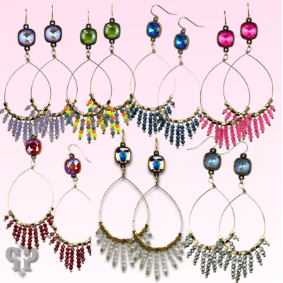 Faceted saucer bead fringe on teardrop earring, Austrian crystal