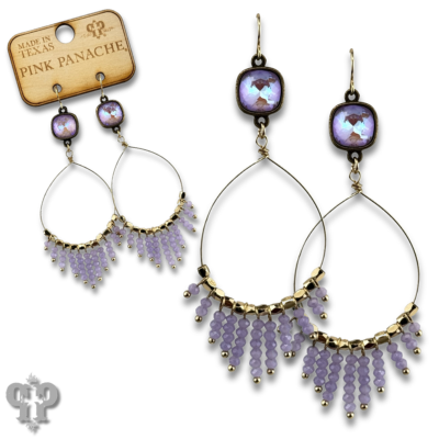 Faceted saucer bead fringe on teardrop earring, Austrian crystal