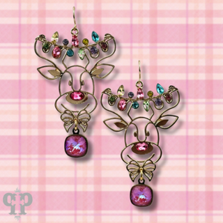 Gold and rhinestone reindeer earring with Austrian crystal