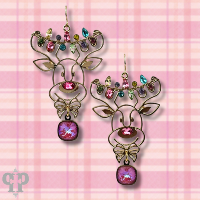 Gold and rhinestone reindeer earring with Austrian crystal