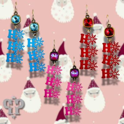 HoHoHo and snowflake word earring, Austrian crystal