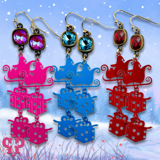 Santa's sleigh and gift earring with crystals from Swarovski®