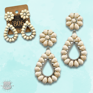 Stone teardrop on flower post earring, last call