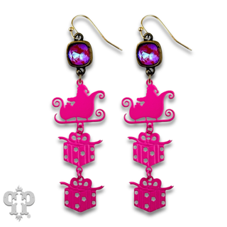 Santa's sleigh and gift earring with crystals from Swarovski®