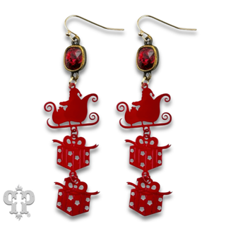 Santa's sleigh and gift earring with crystals from Swarovski®