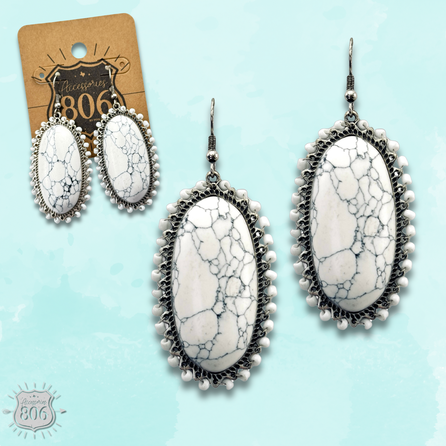 White large stone oval earring, last call