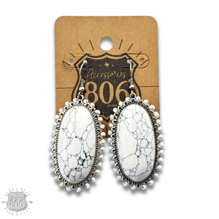 White large stone oval earring