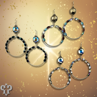 Flat oval and round bead circle, Austrian crystal earring