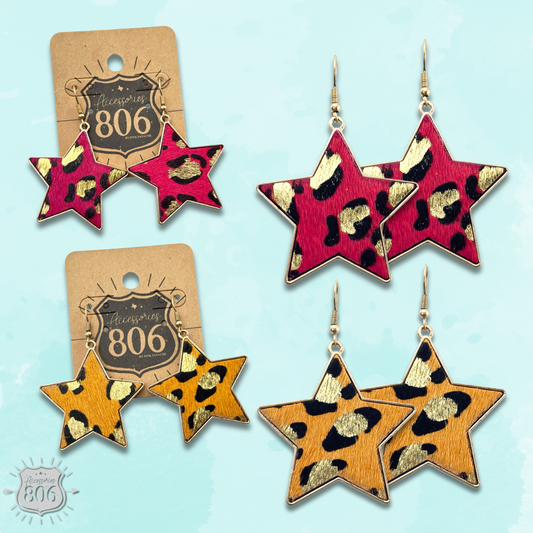 Leopard print star earring, last call