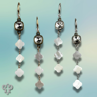 Iridescent pearl clover shape earring, Austrian crystal