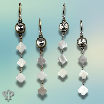 Iridescent pearl clover shape earring, Austrian crystal