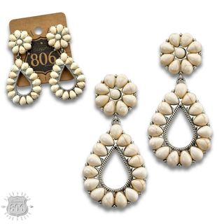 Stone teardrop on flower post earring, last call