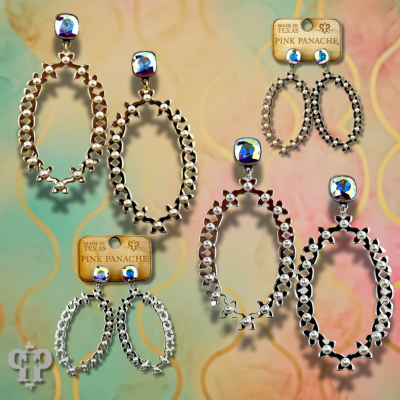 Shiny metal tone large oval earring, Austrian crystal
