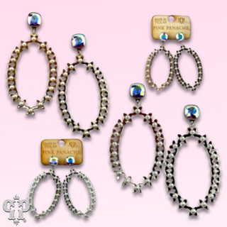 Shiny metal tone large oval earring, Austrian crystal
