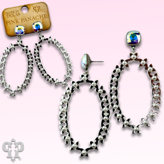 Shiny metal tone large oval earring, Austrian crystal