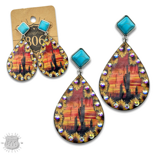 Desert scene teardrop earring, last call