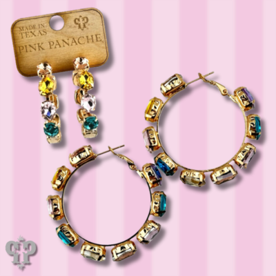 Multi-color oval rhinestone hoop earring