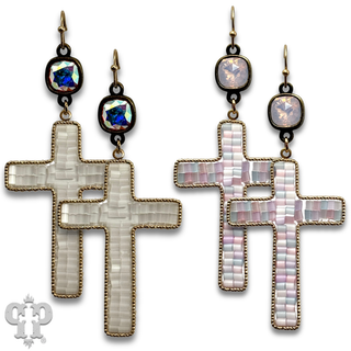 Seed bead wrapped cross earring, Austrian crystal