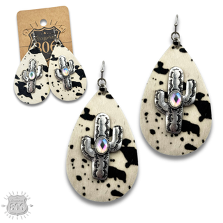 Cow print and cactus teardrop earring, last call