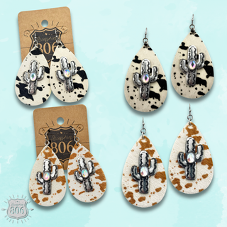 Cow print and cactus teardrop earring, last call
