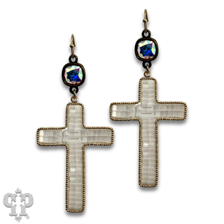 Seed bead wrapped cross earring, Austrian crystal