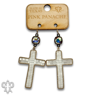 Seed bead wrapped cross earring, Austrian crystal