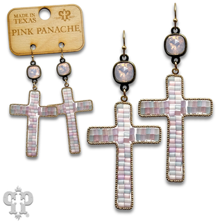 Seed bead wrapped cross earring, Austrian crystal
