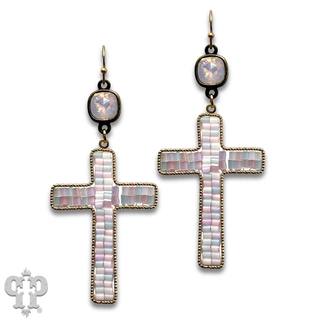 Seed bead wrapped cross earring, Austrian crystal