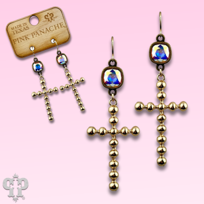 Gold cross earring with Austrian crystal