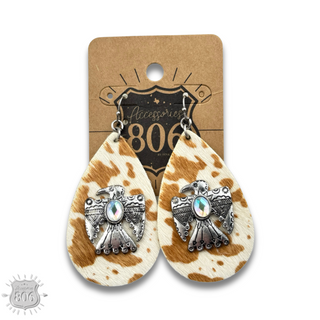 Cow print thunderbird teardrop earring, last call