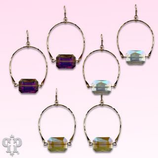 Gold oval and faceted glass bead earring