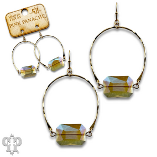 Gold oval and faceted glass bead earring