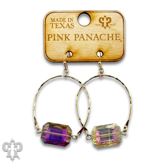 Gold oval and faceted glass bead earring